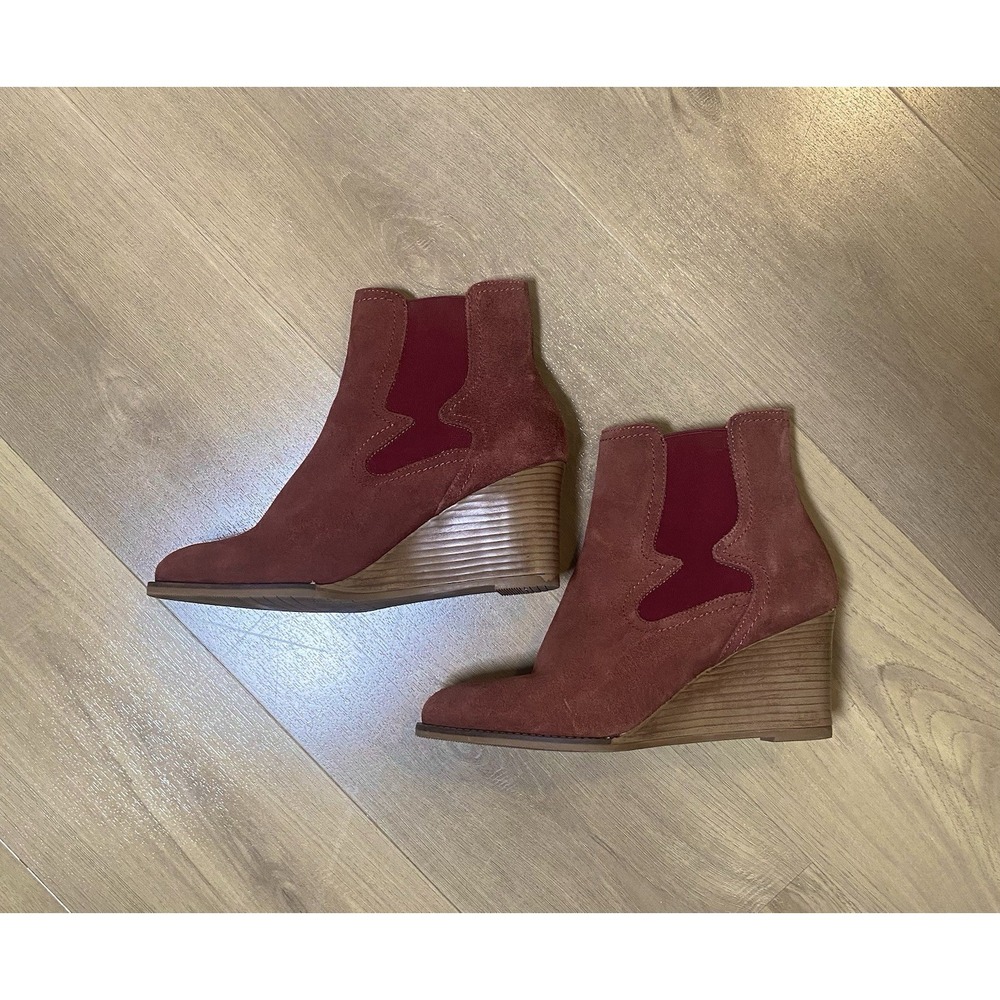 Andre Assous Burgundy‎ Suede Pull On Ankle Booties Wedge Heels Comfy Women 7.5 M